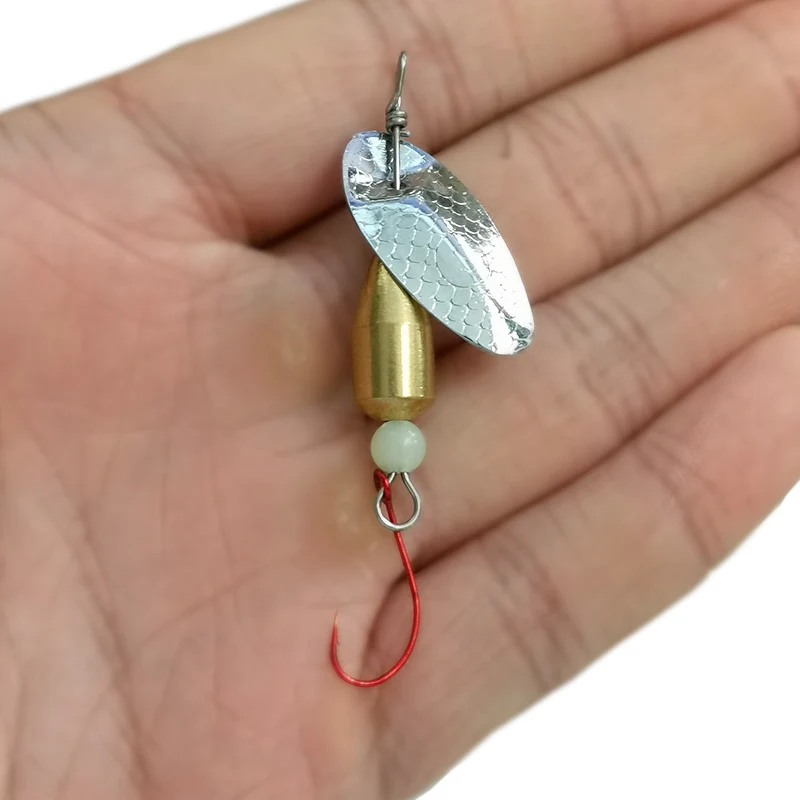 OUTKIT 1Pcs Spinner Spoon Metal Bait Micro Fishing Lure Small Sequins Copper Long Shot Baits For Bass Trout Perch Pike Rotating