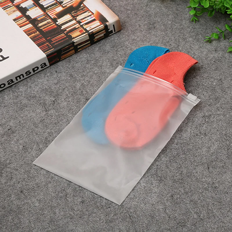 10Pcs Matte Clear Plastic Package Clothes Shoes Storage Bag Waterproof Zip Portable Organizer Frosted Bag Household Supplies