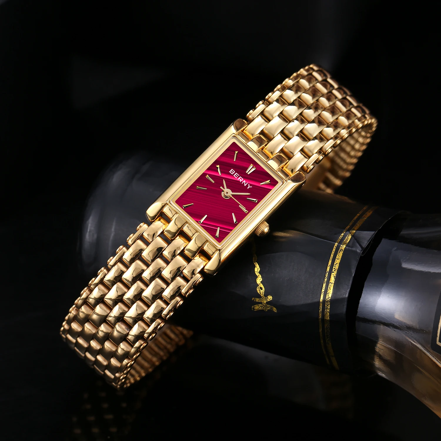 BERNY Gold Watch for Women Square Ladies Quartz Wristwatches Stainless Steel Women Small Gold Watch Luxury Casual Fashion Watch