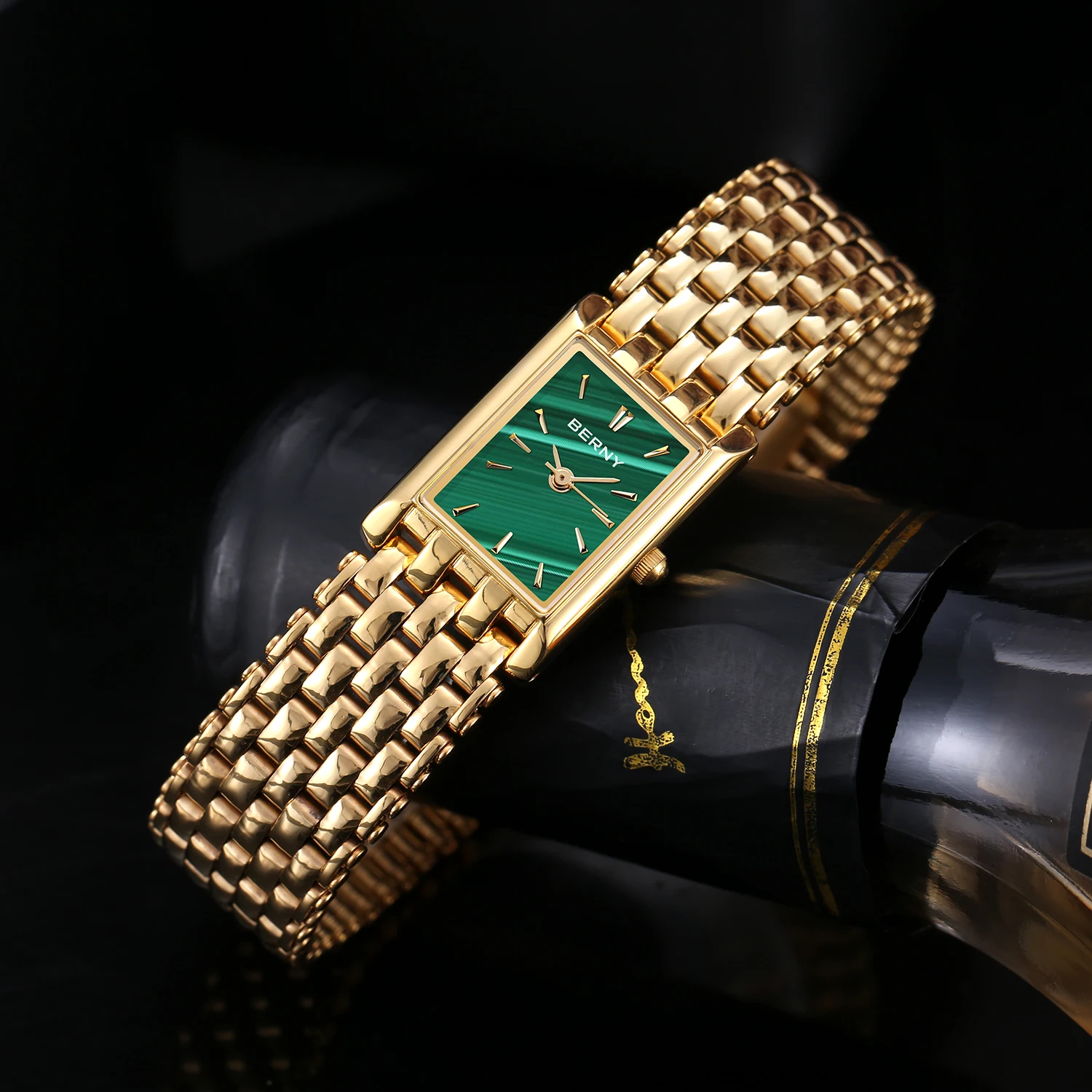 BERNY Gold Watch for Women Square Ladies Quartz Wristwatches Stainless Steel Women Small Gold Watch Luxury Casual Fashion Watch