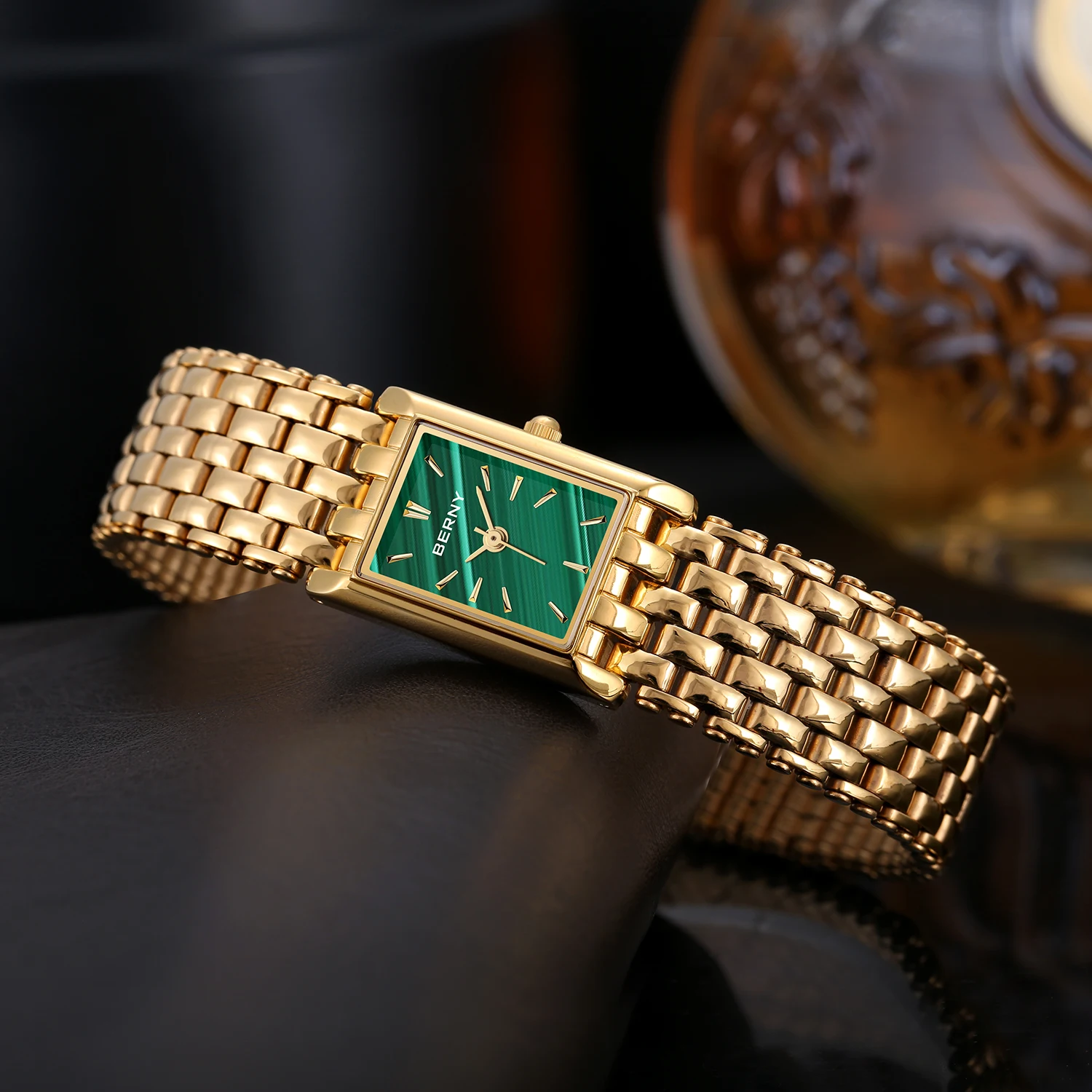 BERNY Gold Watch for Women Square Ladies Quartz Wristwatches Stainless Steel Women Small Gold Watch Luxury Casual Fashion Watch