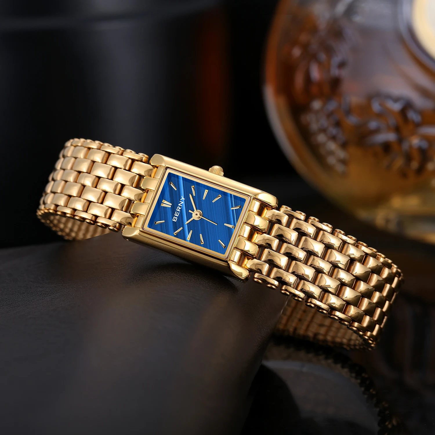 BERNY Gold Watch for Women Square Ladies Quartz Wristwatches Stainless Steel Women Small Gold Watch Luxury Casual Fashion Watch