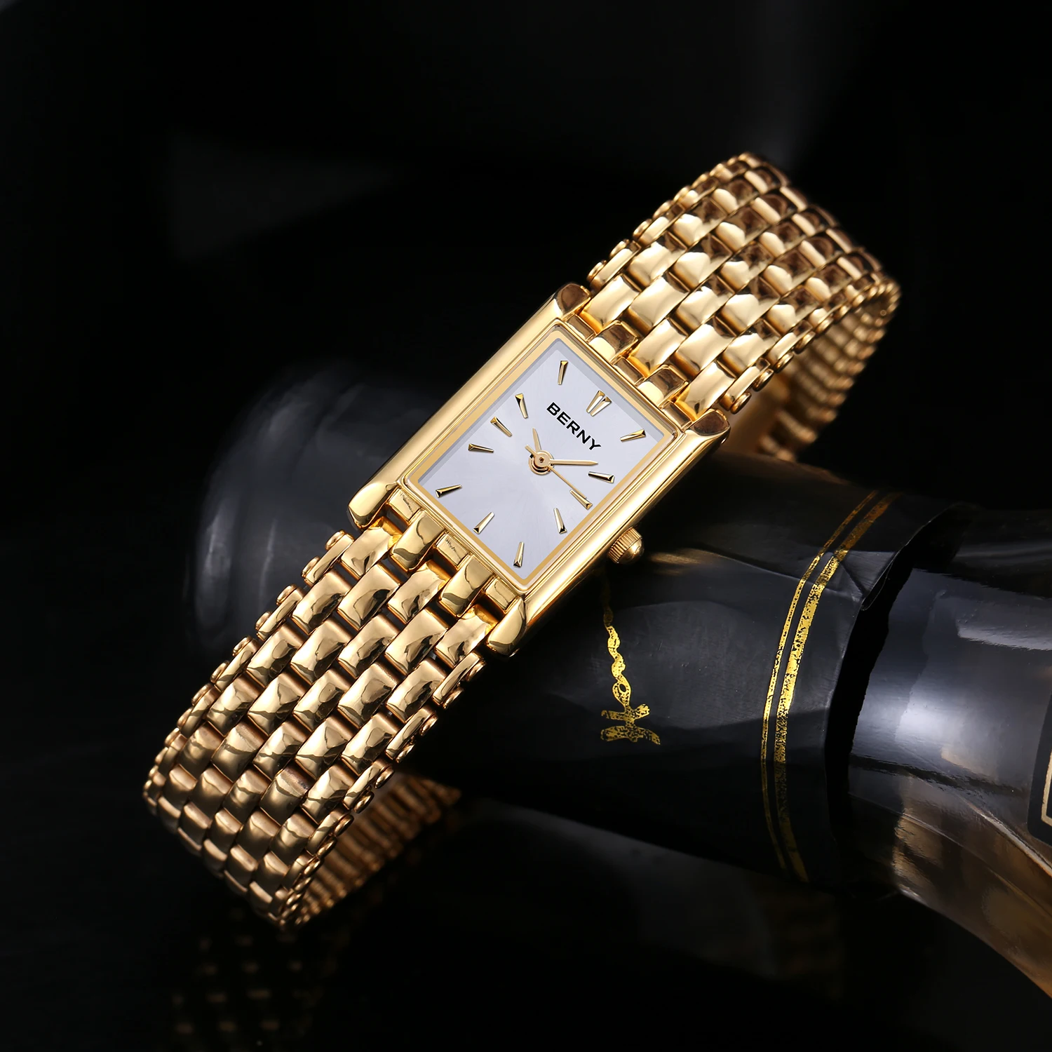 BERNY Gold Watch for Women Square Ladies Quartz Wristwatches Stainless Steel Women Small Gold Watch Luxury Casual Fashion Watch