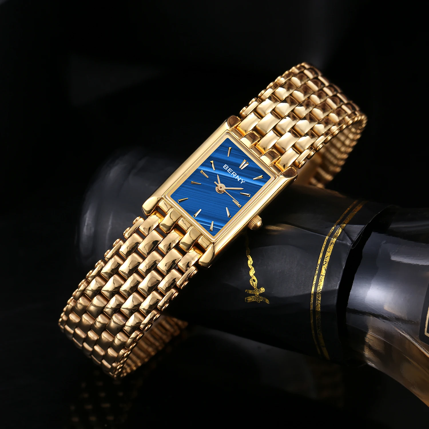 BERNY Gold Watch for Women Square Ladies Quartz Wristwatches Stainless Steel Women Small Gold Watch Luxury Casual Fashion Watch