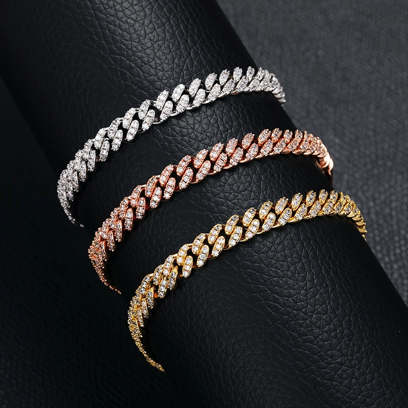 TUHE 6mm 8mm Miami Cuban Chain Bracelet for Men Women Hip Hop 5A Cubic Zirconia Iced Out Jewelry