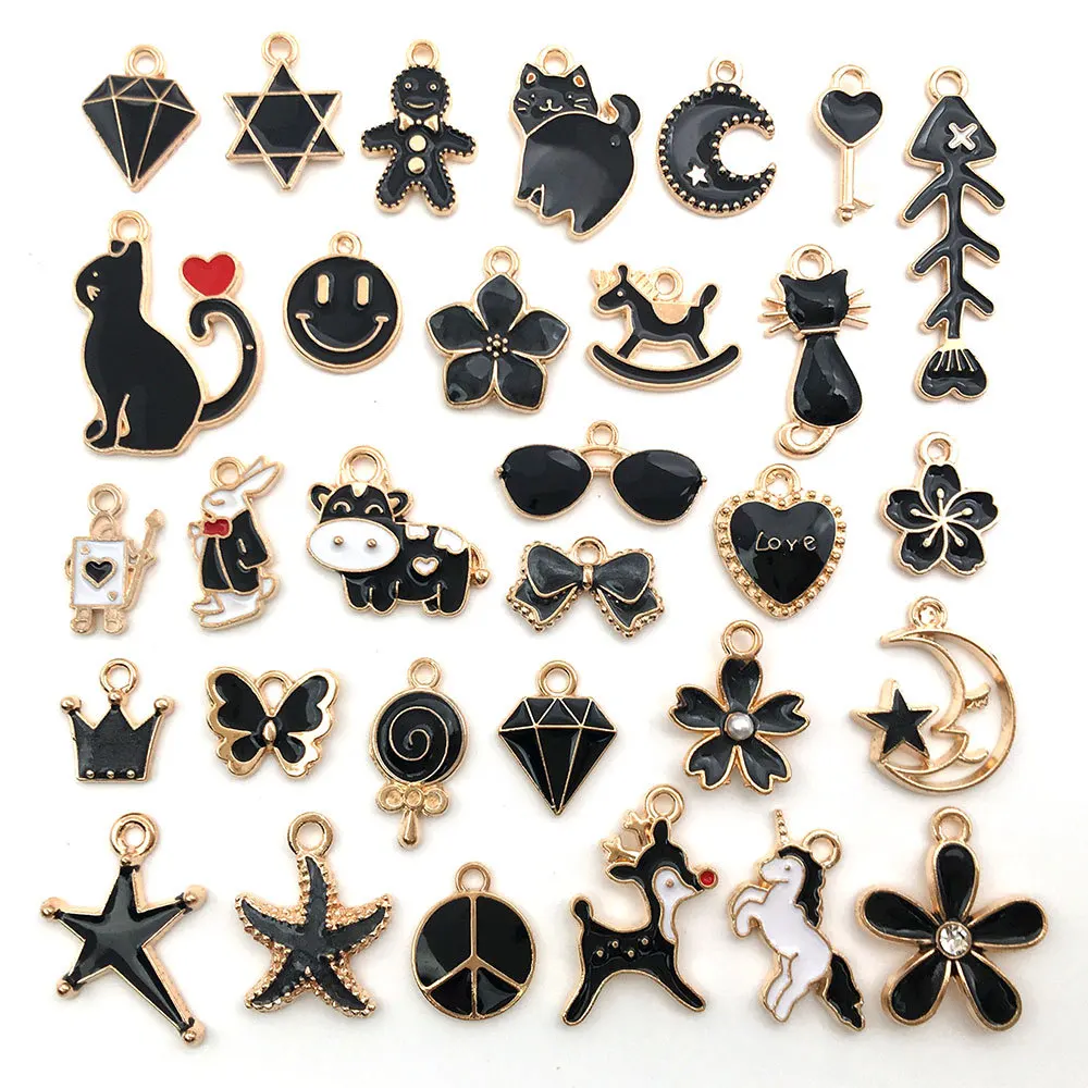 Mix 10pcs Pink Red Blue Enamel Animals Flowers Unicorn Crown Series Charms Pendant DIY Necklace Earrings Jewelry Making