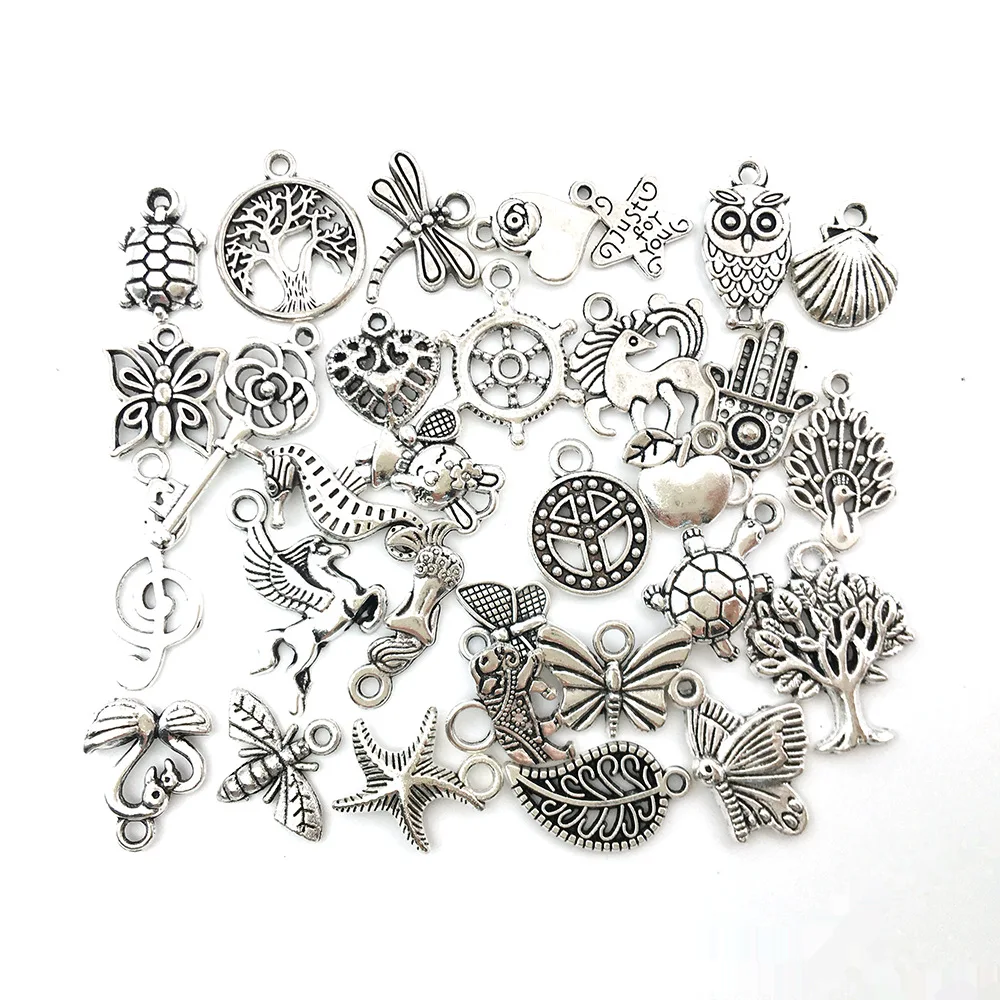 Mix 10pcs Pink Red Blue Enamel Animals Flowers Unicorn Crown Series Charms Pendant DIY Necklace Earrings Jewelry Making