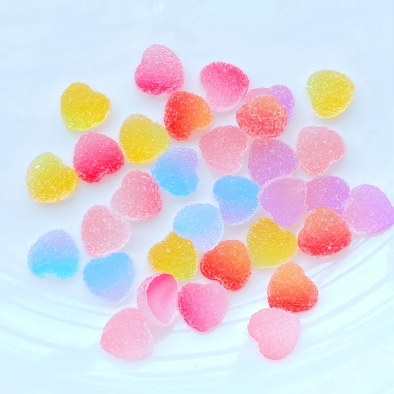 50Pcs Resin Cute Mini Imitation 10mm Heart-Shaped Fudge Flatback Scrapbook Kawaii DIY Embellishments Accessories L79