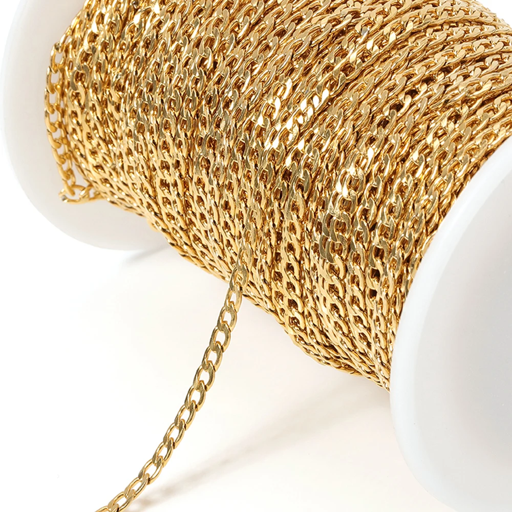 3mm Stainless Steel Gold Chain Necklace Chains Curb Link Chain Jewelry Chains for Handmade Bracelet Making DIY Wholesale