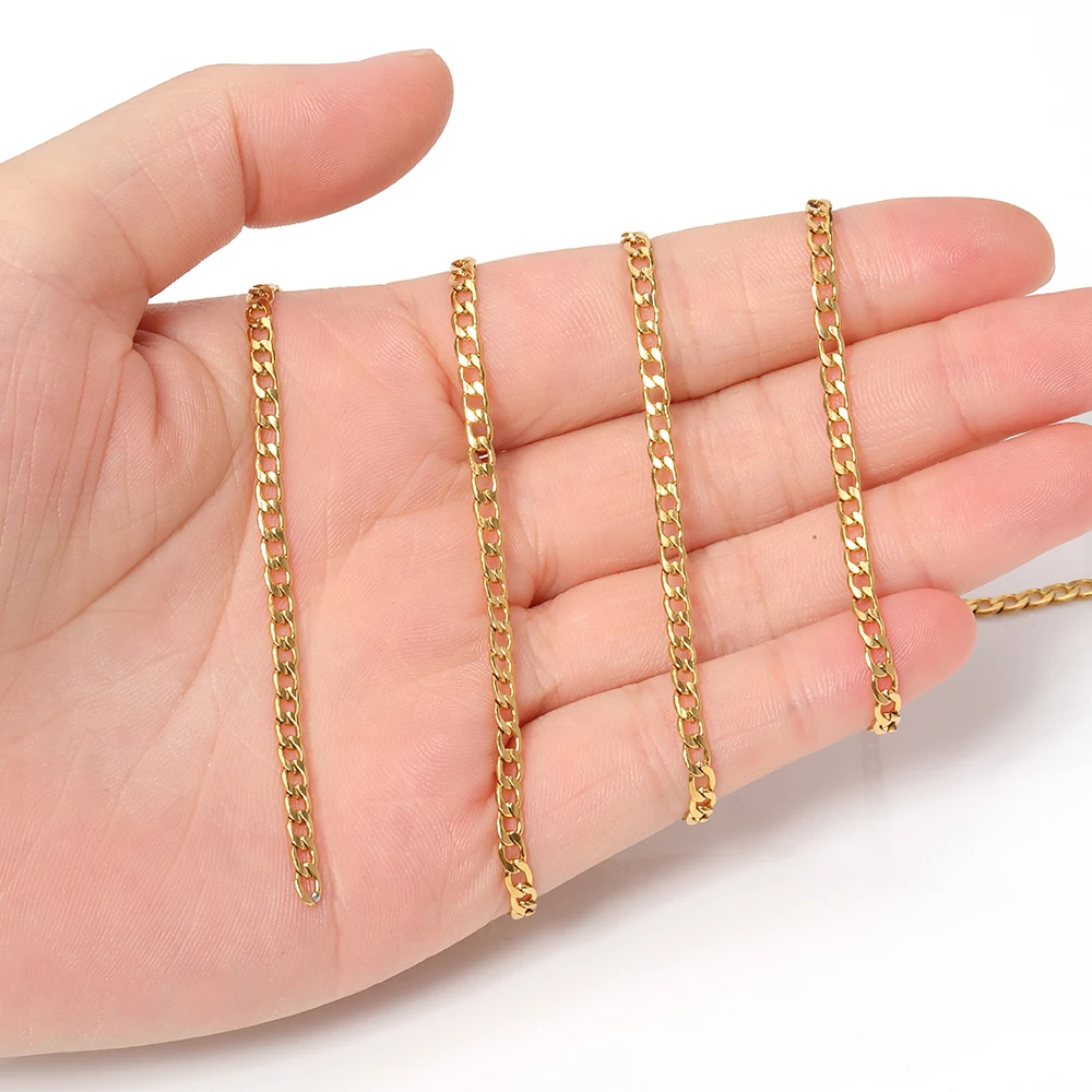 3mm Stainless Steel Gold Chain Necklace Chains Curb Link Chain Jewelry Chains for Handmade Bracelet Making DIY Wholesale