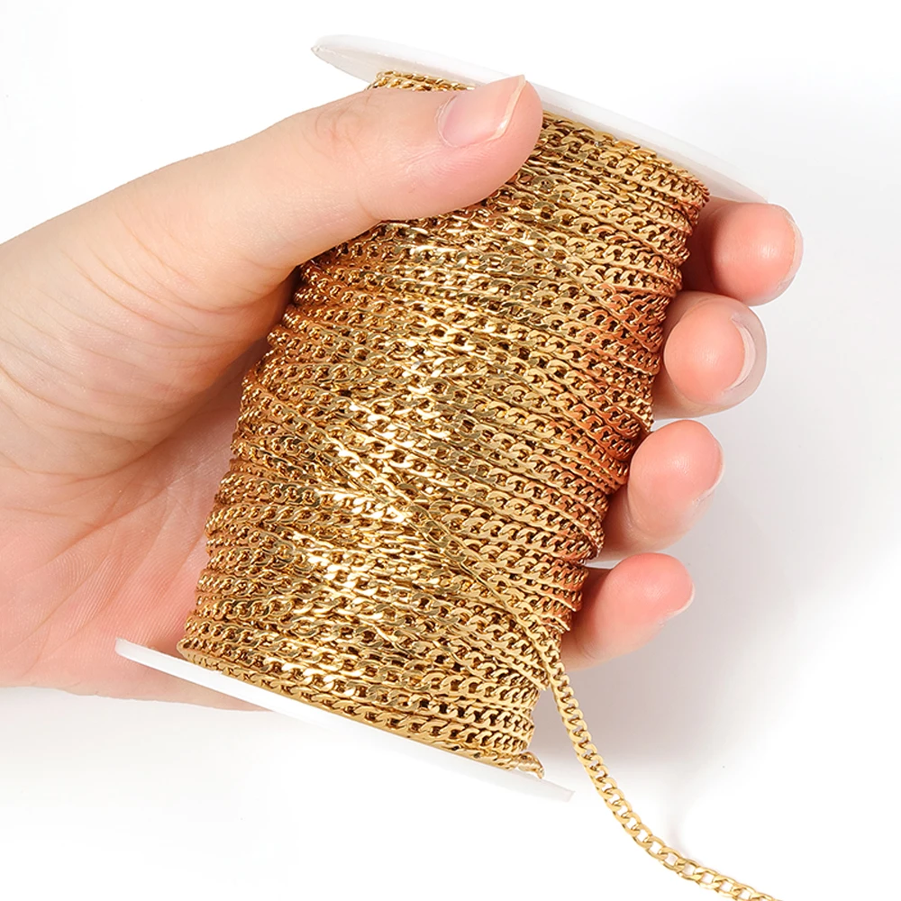 3mm Stainless Steel Gold Chain Necklace Chains Curb Link Chain Jewelry Chains for Handmade Bracelet Making DIY Wholesale