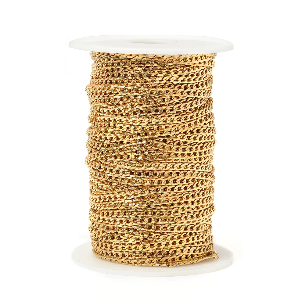 3mm Stainless Steel Gold Chain Necklace Chains Curb Link Chain Jewelry Chains for Handmade Bracelet Making DIY Wholesale