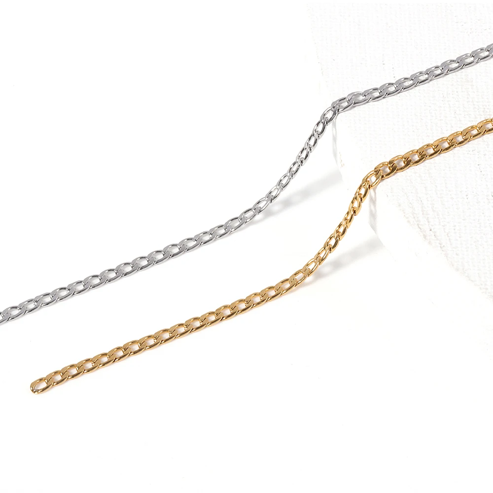 3mm Stainless Steel Gold Chain Necklace Chains Curb Link Chain Jewelry Chains for Handmade Bracelet Making DIY Wholesale