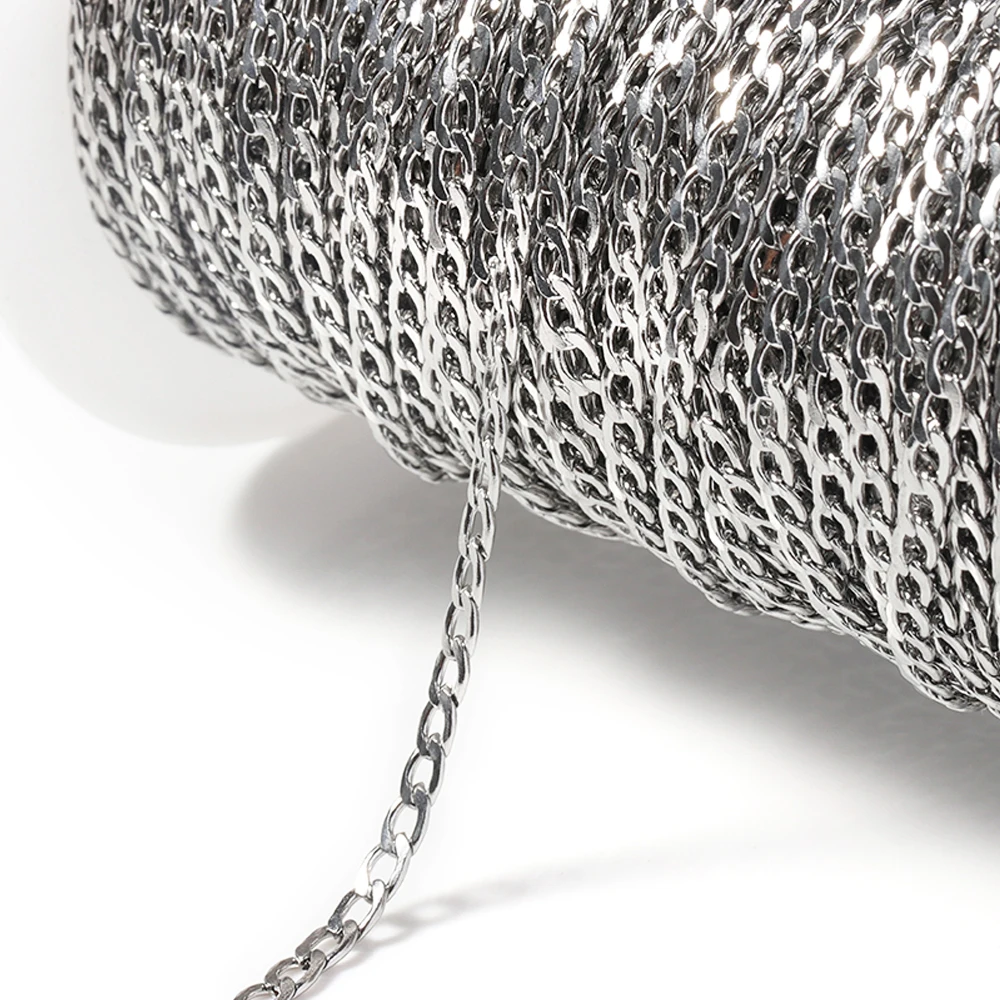 3mm Stainless Steel Gold Chain Necklace Chains Curb Link Chain Jewelry Chains for Handmade Bracelet Making DIY Wholesale