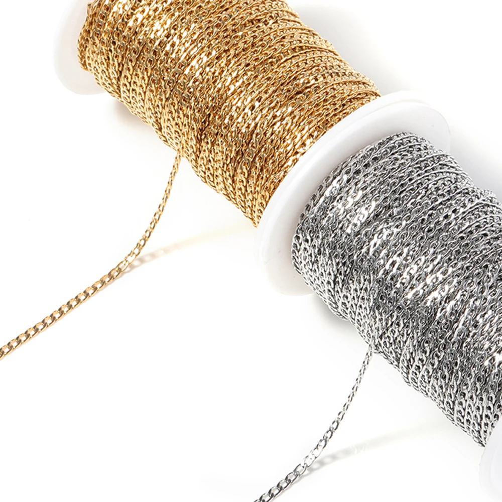 3mm Stainless Steel Gold Chain Necklace Chains Curb Link Chain Jewelry Chains for Handmade Bracelet Making DIY Wholesale