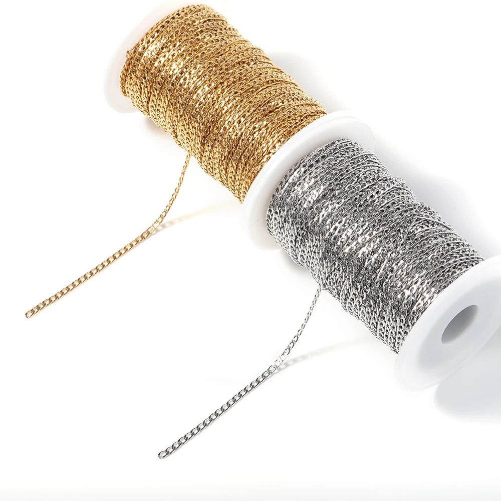 3mm Stainless Steel Gold Chain Necklace Chains Curb Link Chain Jewelry Chains for Handmade Bracelet Making DIY Wholesale