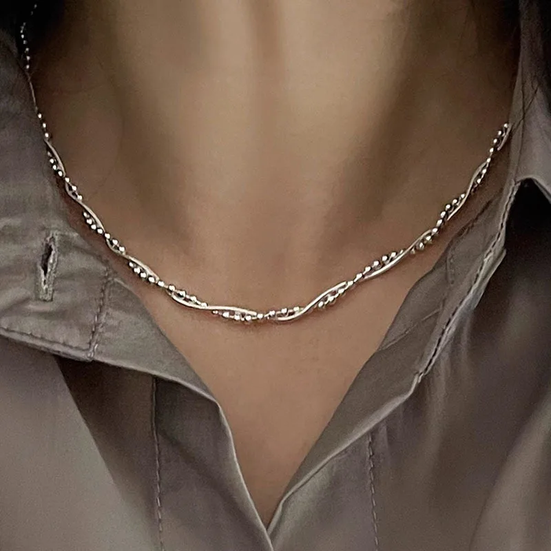VENTFILLE 925 Sterling Silver Hiphop Necklace New Fashion Simple Geometric Handmade Clavicle Chain Party Jewelry Gifts for Women