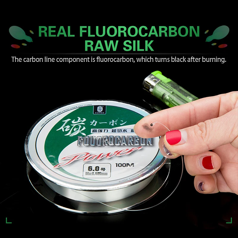 ZUKIBO 50M 100M Pure Fluorocarbon Fishing Line Japanese Super Strong Carbon Fiber Line Freshwater Saltwater Leader Line Clear