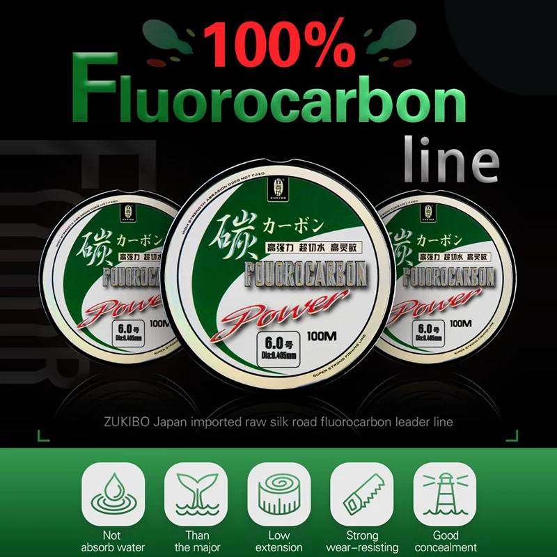 ZUKIBO 50M 100M Pure Fluorocarbon Fishing Line Japanese Super Strong Carbon Fiber Line Freshwater Saltwater Leader Line Clear