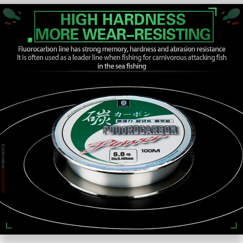 ZUKIBO 50M 100M Pure Fluorocarbon Fishing Line Japanese Super Strong Carbon Fiber Line Freshwater Saltwater Leader Line Clear