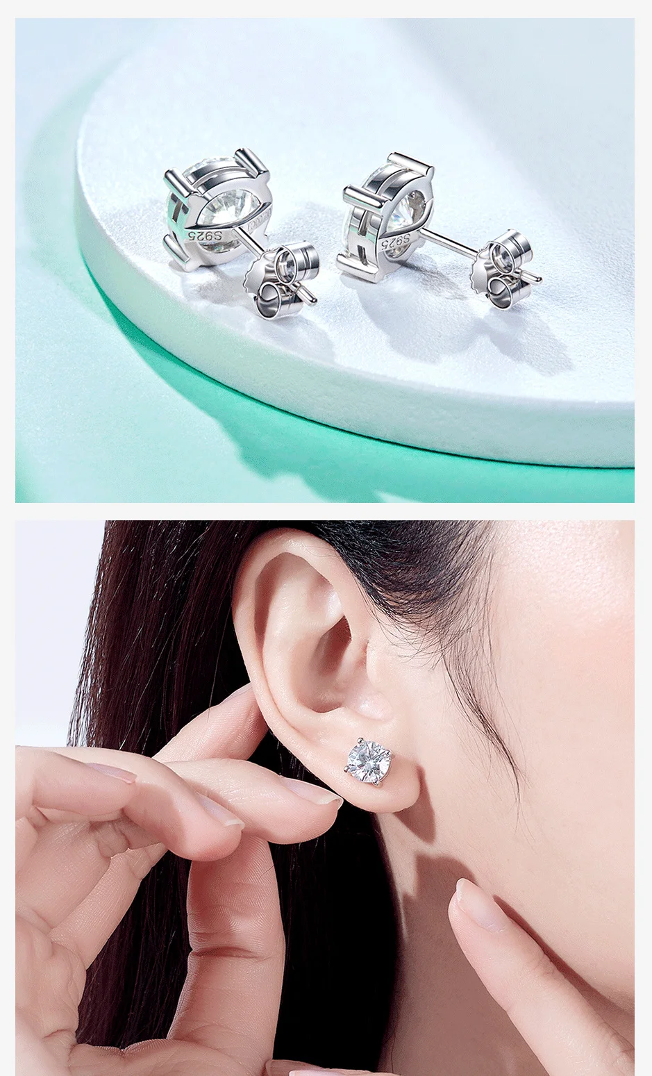 AnuJewel 2ct D Color Moissanite 925 Sterling Silver Stud Earrings for Women With Cert Certificate Custom Earrings