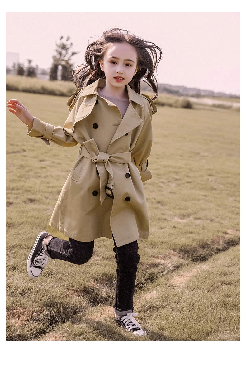 2026 Spring Autumn Cotton Teen Girls Long Trench Coats New Fashion England Style Windbreaker Jacket For Girls Children Clothing