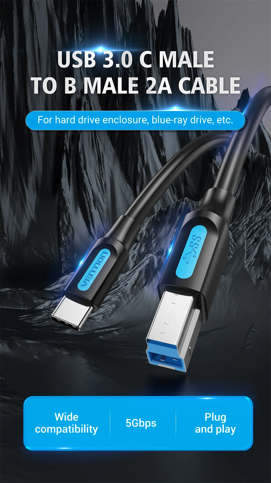 Vention USB C to USB Printer Cable for MacBook Pro Scanner Fax Machine HP Canon Dell Samsung Printer Type C 2.0 Printing Cord