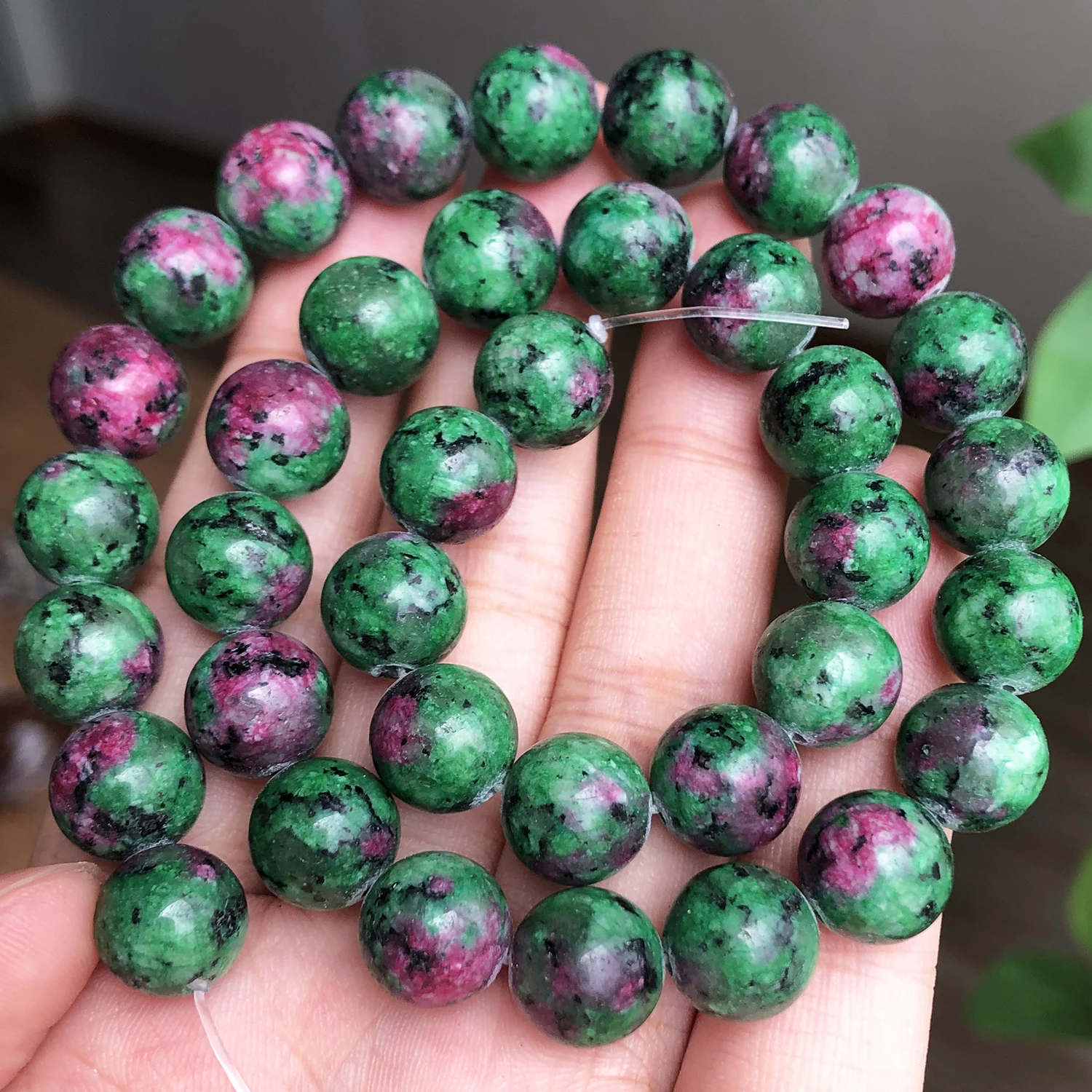 Natural Stone Epidote Rubys Zoisite Beads Round Loose Spacer Beads For Jewelry Making Necklace DIY Bracelet 15"Inch 6 8 10 12mm