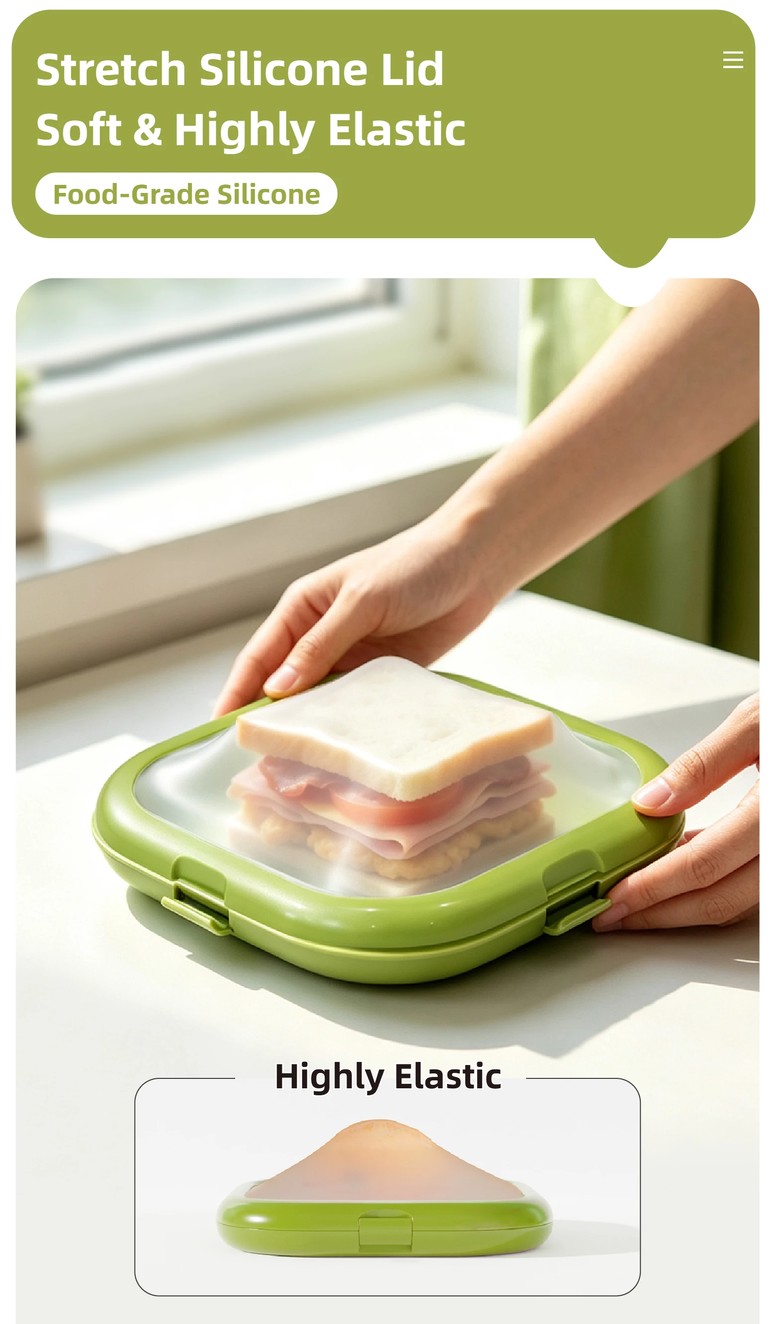 Joie Silicone Lunch Box Portable Sandwich Toast Bento Box Food Container Snack Box Picnic School Office Camping Breakfast
