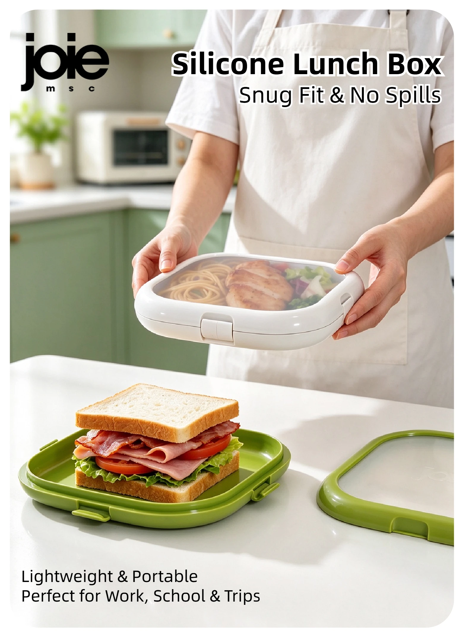 Joie Silicone Lunch Box Portable Sandwich Toast Bento Box Food Container Snack Box Picnic School Office Camping Breakfast