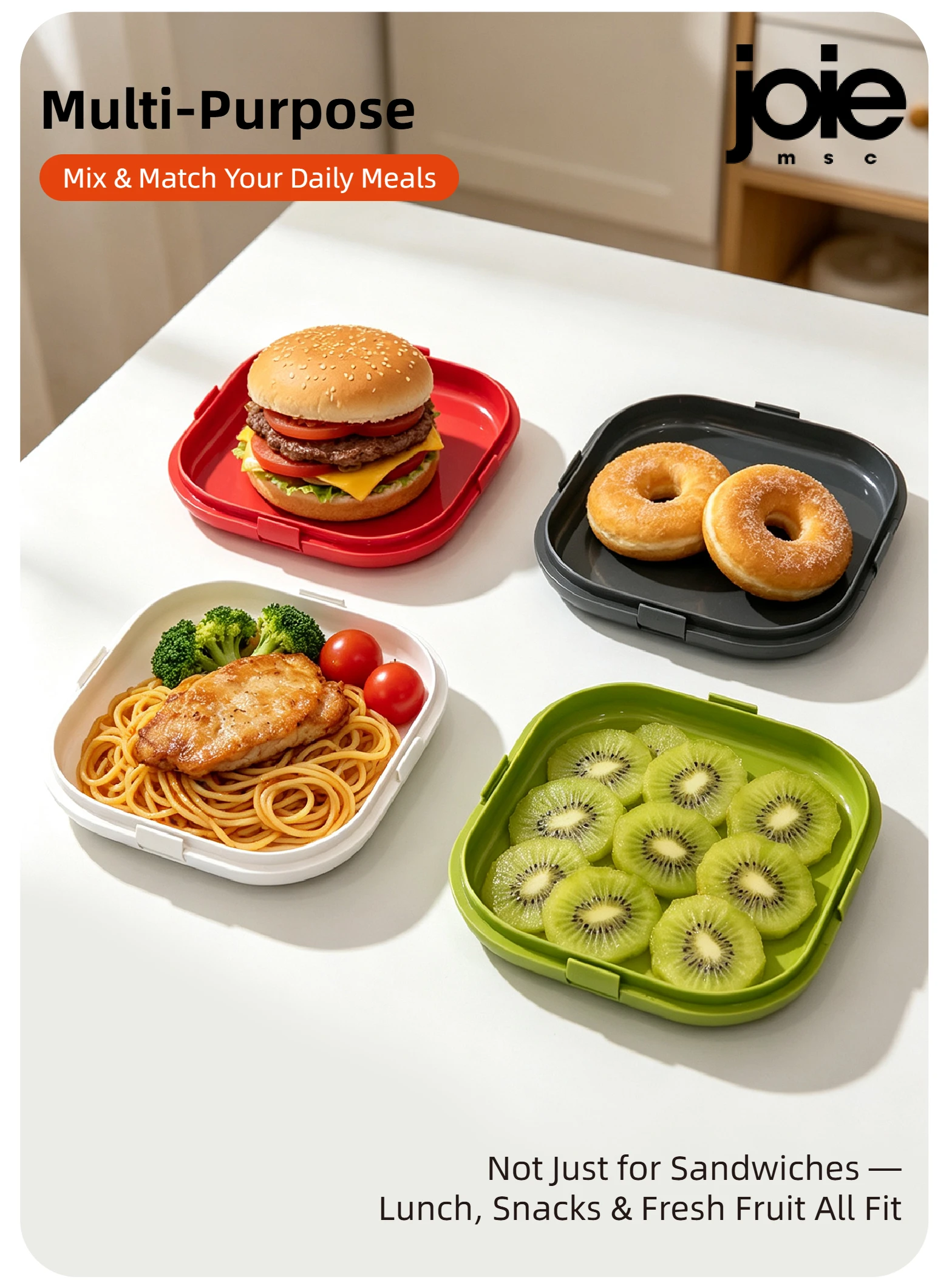 Joie Silicone Lunch Box Portable Sandwich Toast Bento Box Food Container Snack Box Picnic School Office Camping Breakfast