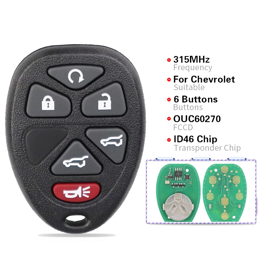 YIQIXIN 315Mhz Remote Car Key 6 Buttons For Chevrolet Suburban Tahoe GMC Yukon For Buick Cadillac Hummer H3 Fob FCC ID OUC60270