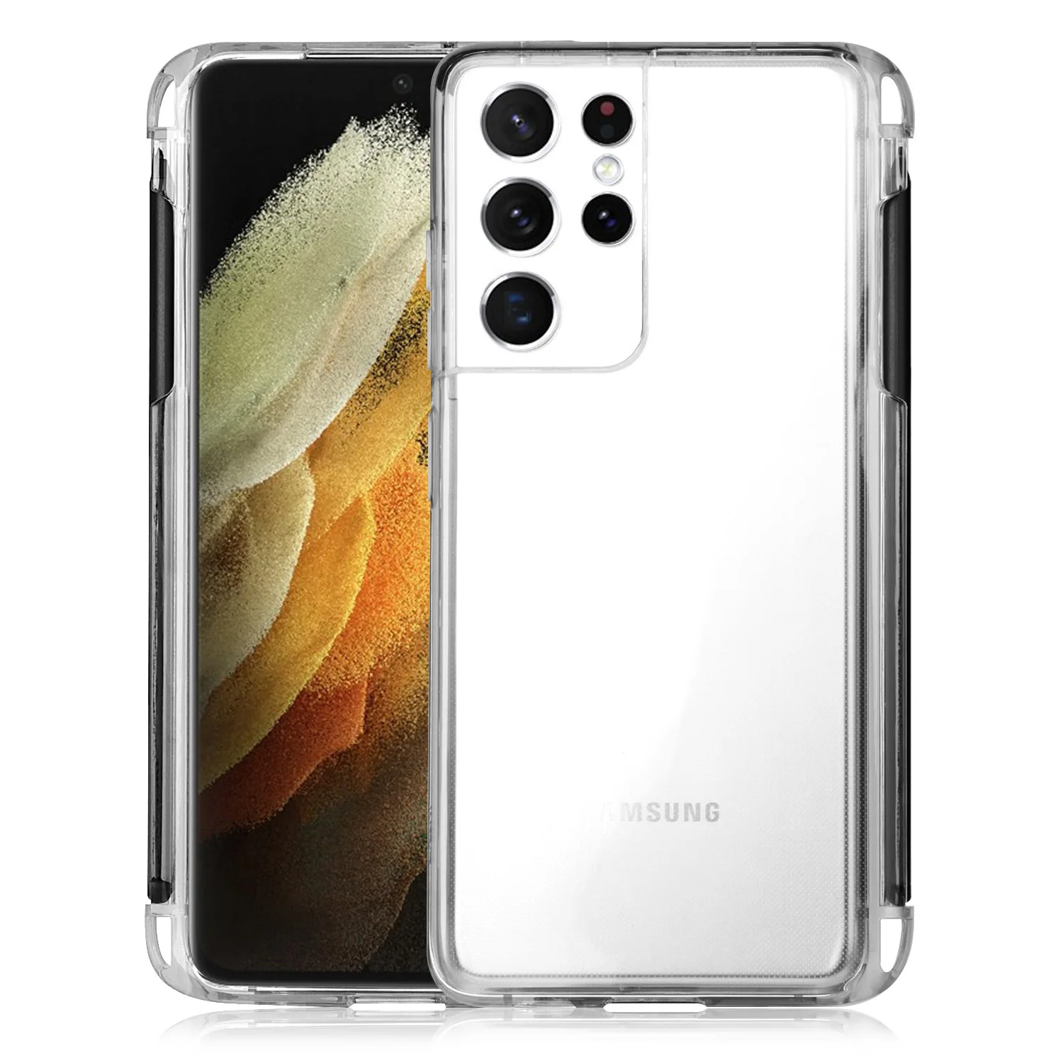 Fashion pen slot transparent case for Samsung Galaxy S21 Ultra 5G TPU Cover Anti-knock luxury Cases