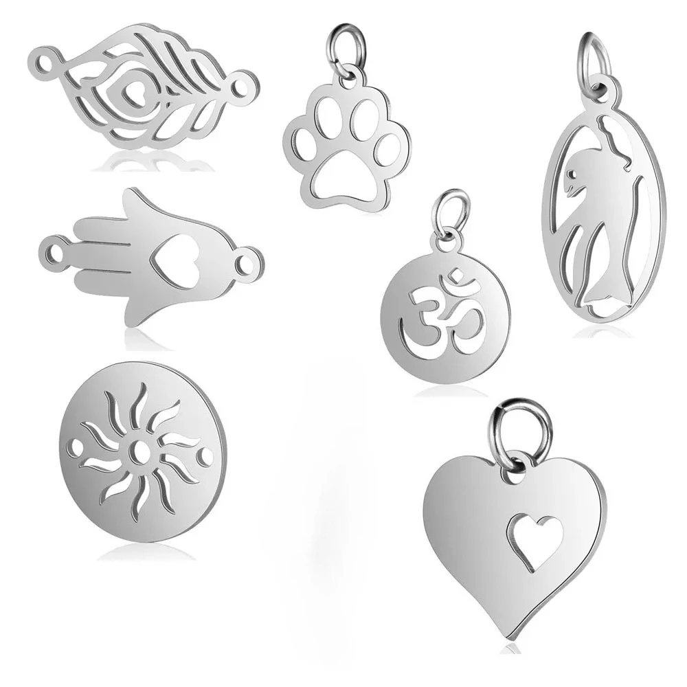 10pcs 316 Stainless Steel Double Heart Charm Sun Om Yoga Lotus Connector DIY Jewelry Making Charms Wholesale