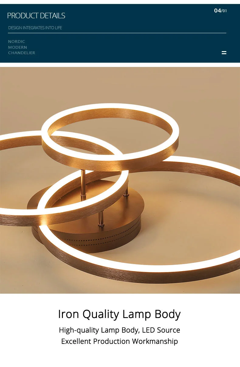 Nordic Creative Round Circle Chandeliers For Bedroom Living Room Restaurant Lighting Golden Coffee Lustre Ring Ceiling Lights