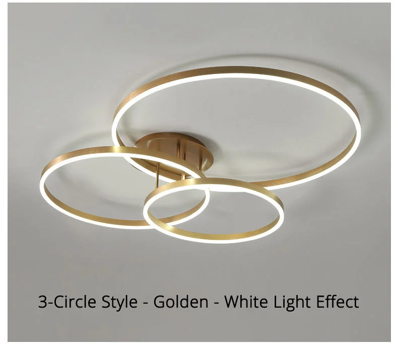 Nordic Creative Round Circle Chandeliers For Bedroom Living Room Restaurant Lighting Golden Coffee Lustre Ring Ceiling Lights