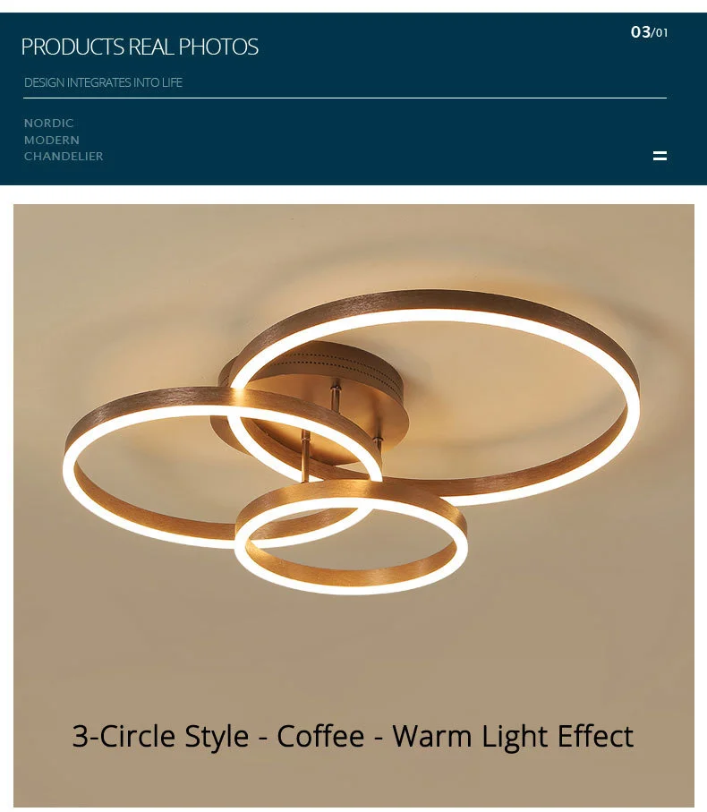 Nordic Creative Round Circle Chandeliers For Bedroom Living Room Restaurant Lighting Golden Coffee Lustre Ring Ceiling Lights