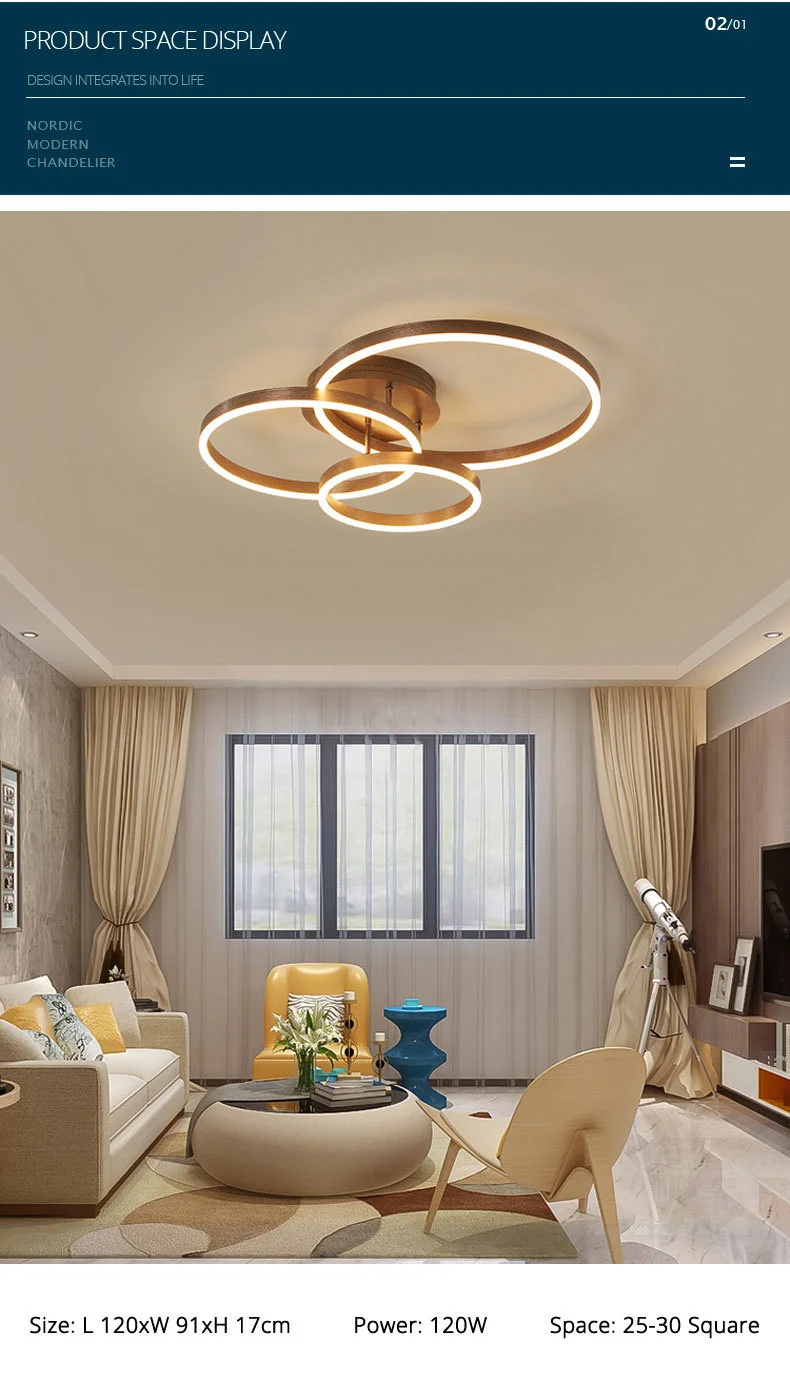 Nordic Creative Round Circle Chandeliers For Bedroom Living Room Restaurant Lighting Golden Coffee Lustre Ring Ceiling Lights