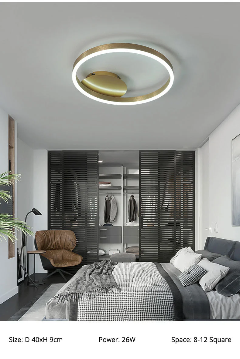 Nordic Creative Round Circle Chandeliers For Bedroom Living Room Restaurant Lighting Golden Coffee Lustre Ring Ceiling Lights