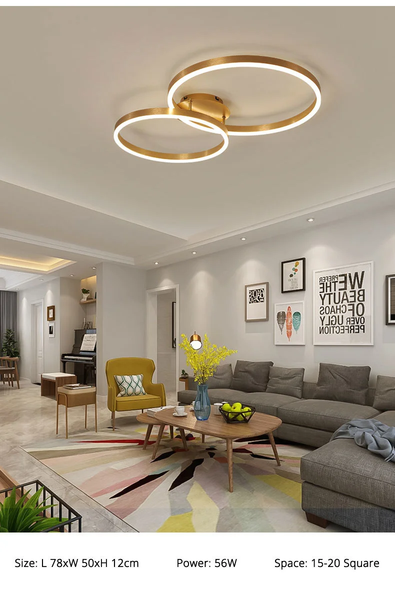 Nordic Creative Round Circle Chandeliers For Bedroom Living Room Restaurant Lighting Golden Coffee Lustre Ring Ceiling Lights