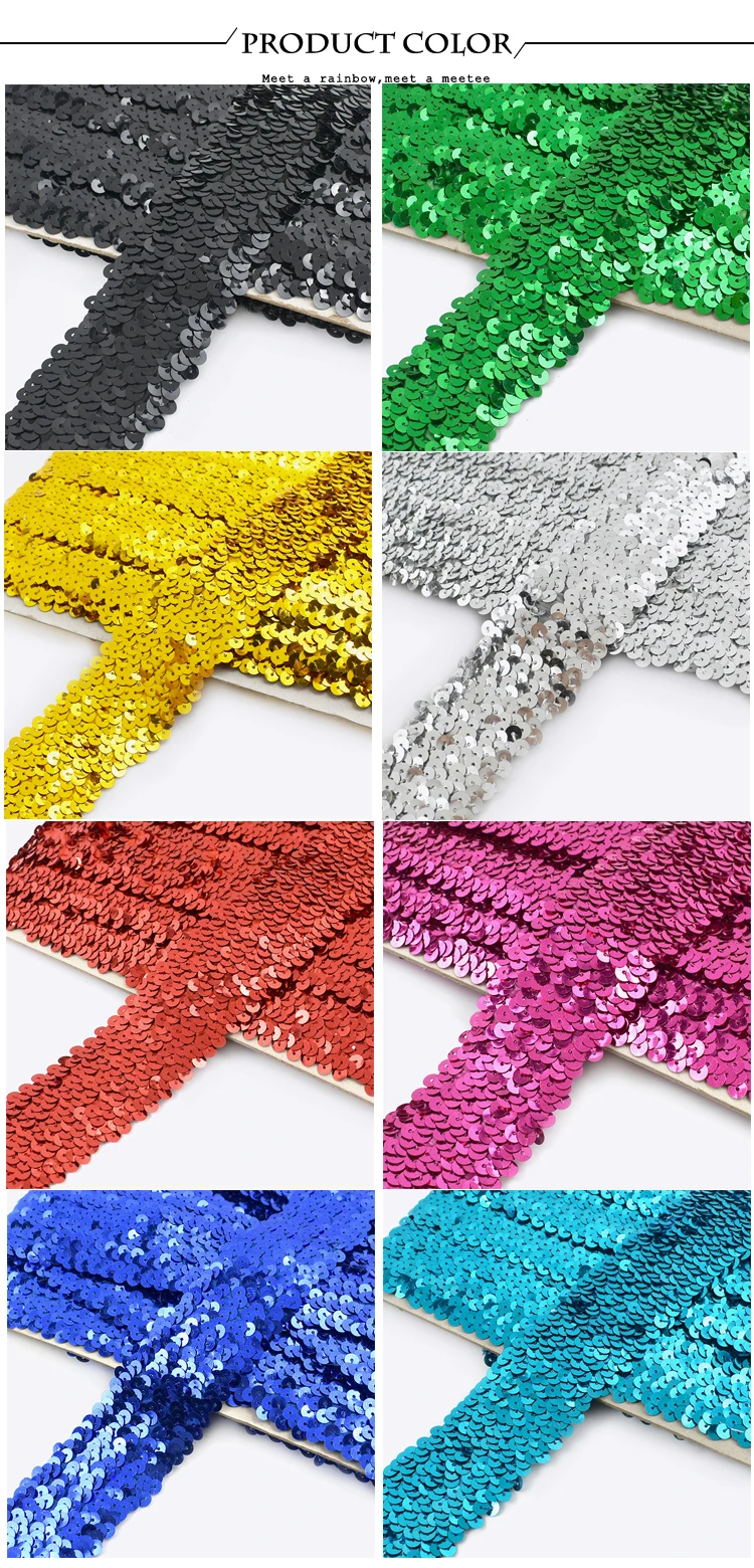 2/5/10Meters 45mm Sequined Elastic Band Lace Trim Stretch Ribbon DIY Dance Dress Clothes Decoration Applique Sewing Accessories