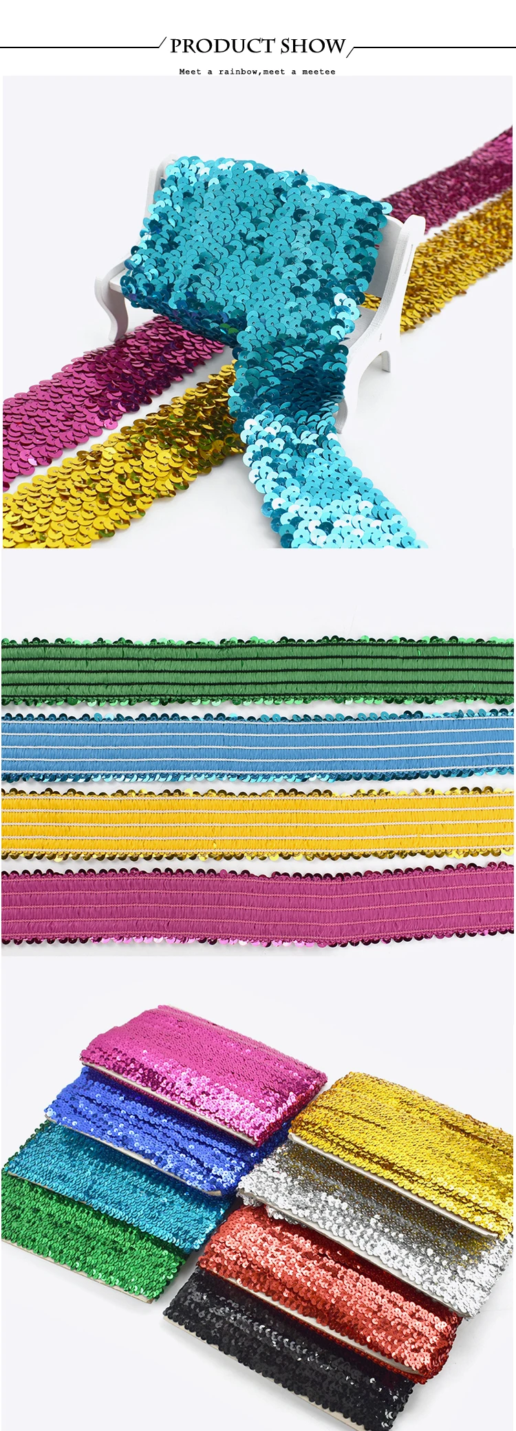2/5/10Meters 45mm Sequined Elastic Band Lace Trim Stretch Ribbon DIY Dance Dress Clothes Decoration Applique Sewing Accessories