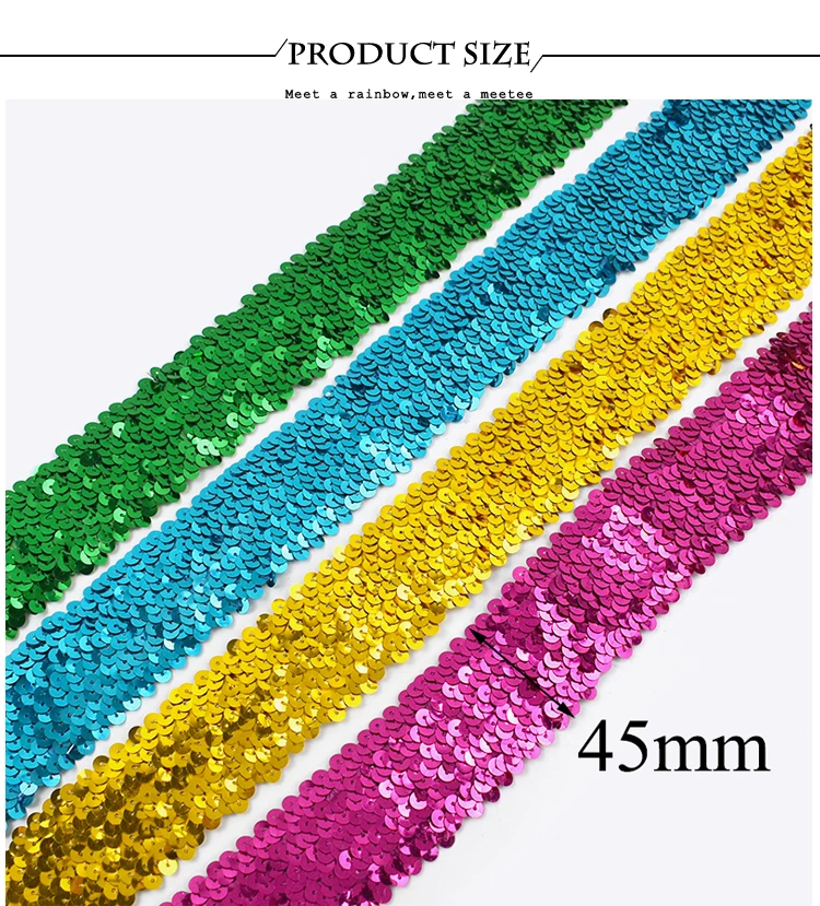 2/5/10Meters 45mm Sequined Elastic Band Lace Trim Stretch Ribbon DIY Dance Dress Clothes Decoration Applique Sewing Accessories