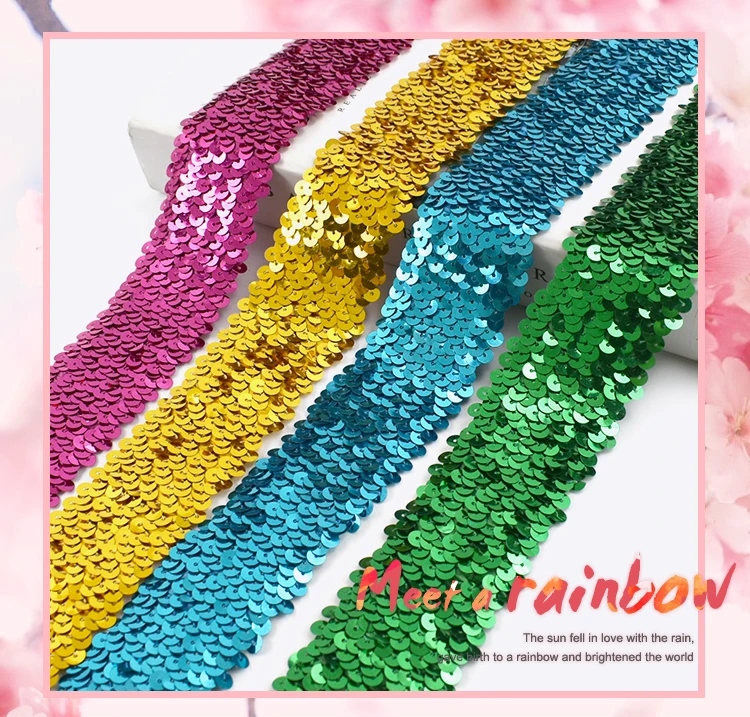 2/5/10Meters 45mm Sequined Elastic Band Lace Trim Stretch Ribbon DIY Dance Dress Clothes Decoration Applique Sewing Accessories