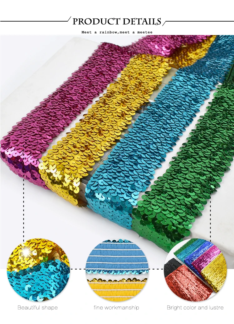 2/5/10Meters 45mm Sequined Elastic Band Lace Trim Stretch Ribbon DIY Dance Dress Clothes Decoration Applique Sewing Accessories