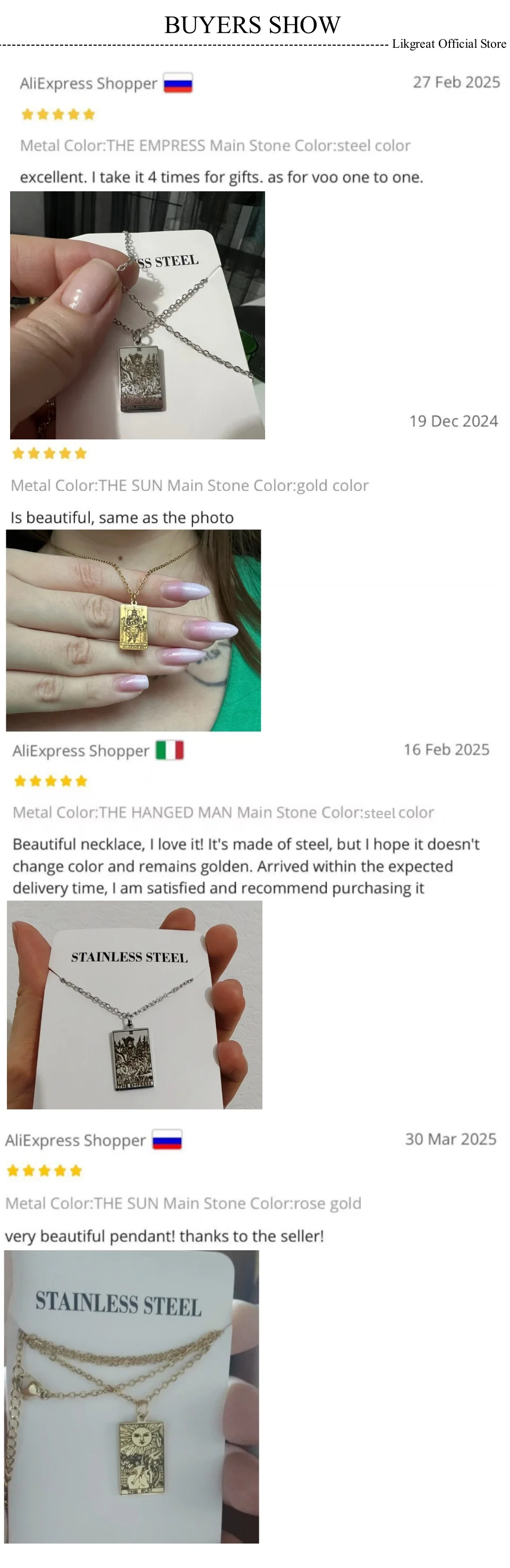 LIKGREAT Tarot Card Necklace Major Arcana Tarots Stainless Steel Necklaces Divination Jewelry Birthday Gift for Women Men