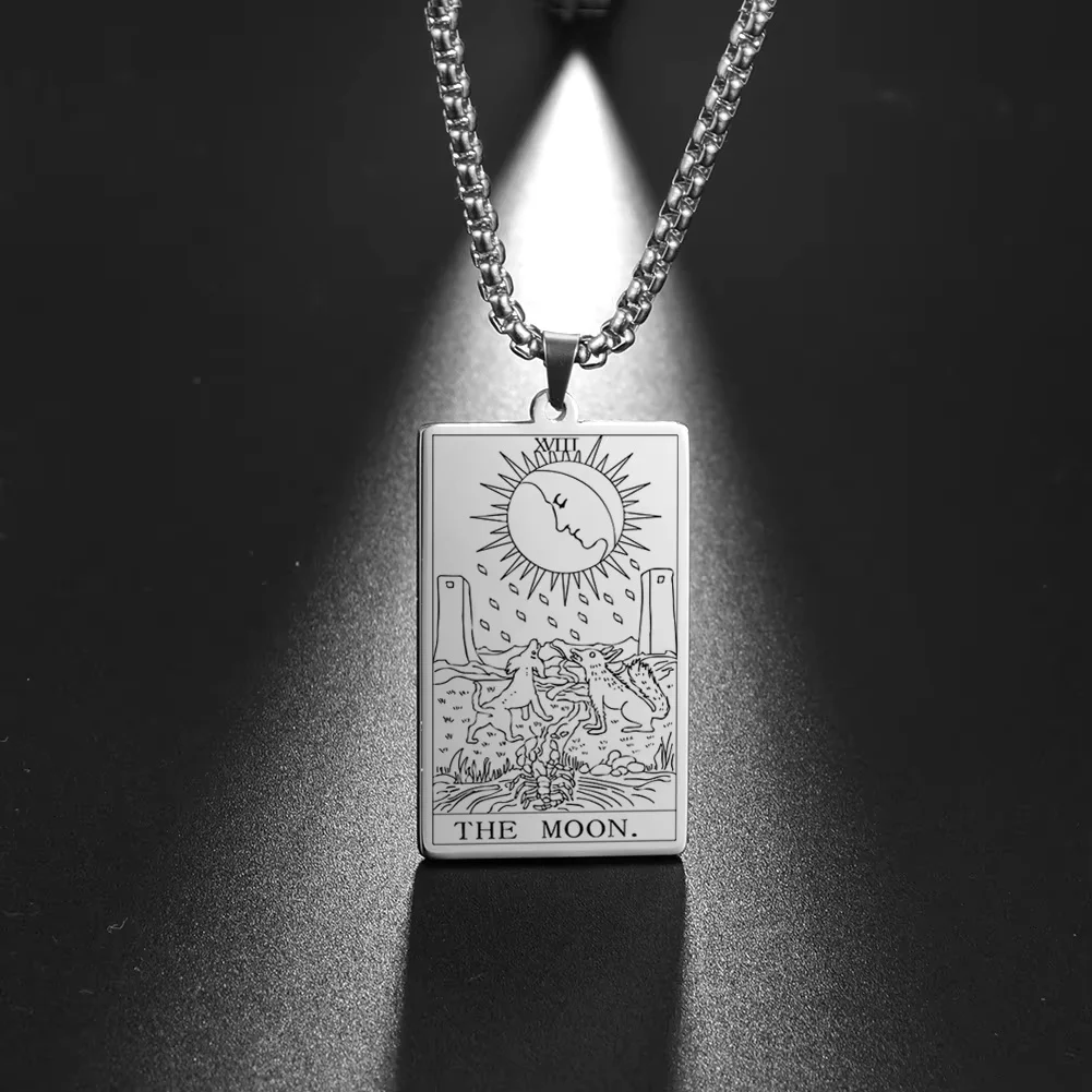 LIKGREAT Tarot Card Necklace Major Arcana Tarots Stainless Steel Necklaces Divination Jewelry Birthday Gift for Women Men