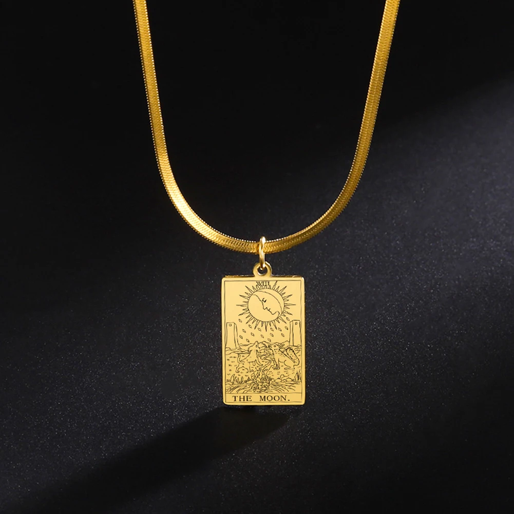 LIKGREAT Tarot Card Necklace Major Arcana Tarots Stainless Steel Necklaces Divination Jewelry Birthday Gift for Women Men