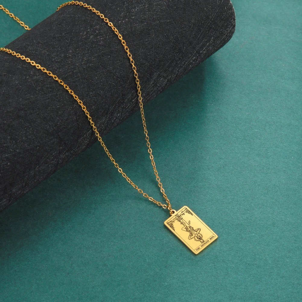 LIKGREAT Tarot Card Necklace Major Arcana Tarots Stainless Steel Necklaces Divination Jewelry Birthday Gift for Women Men