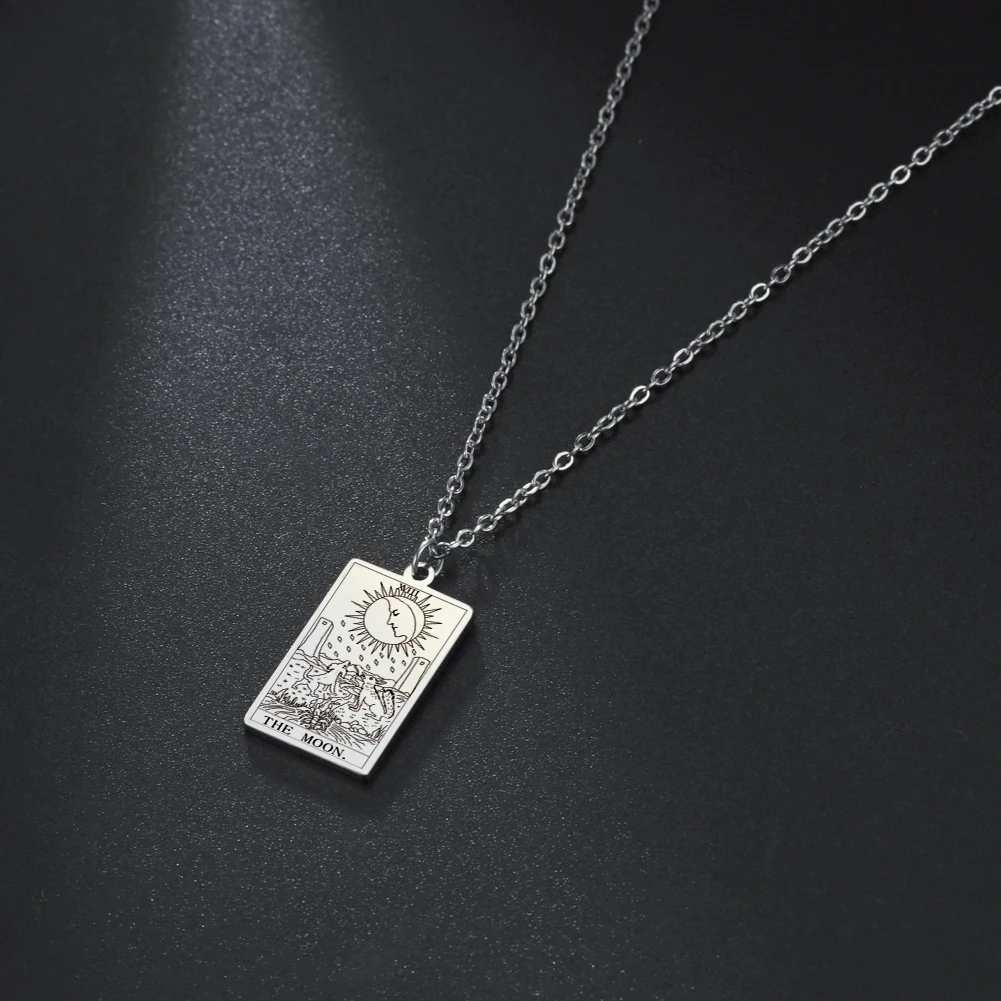LIKGREAT Tarot Card Necklace Major Arcana Tarots Stainless Steel Necklaces Divination Jewelry Birthday Gift for Women Men